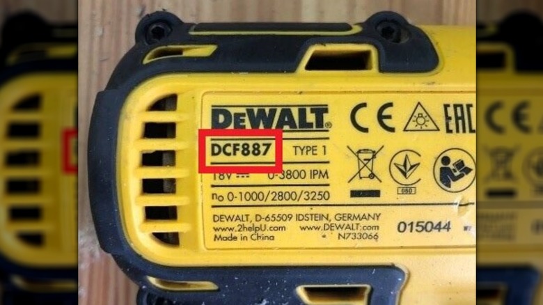 DeWalt tool model number
