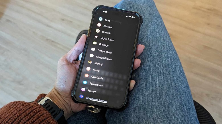 iphone messages app expandable menu options