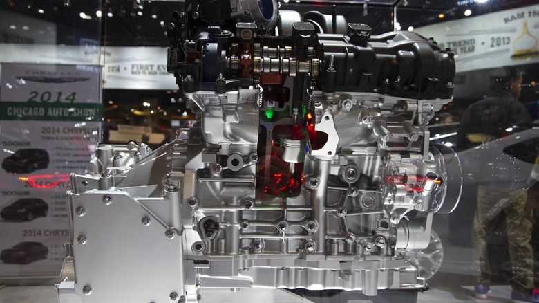 Chrysler Pentastar V6 engine on display at an auto show
