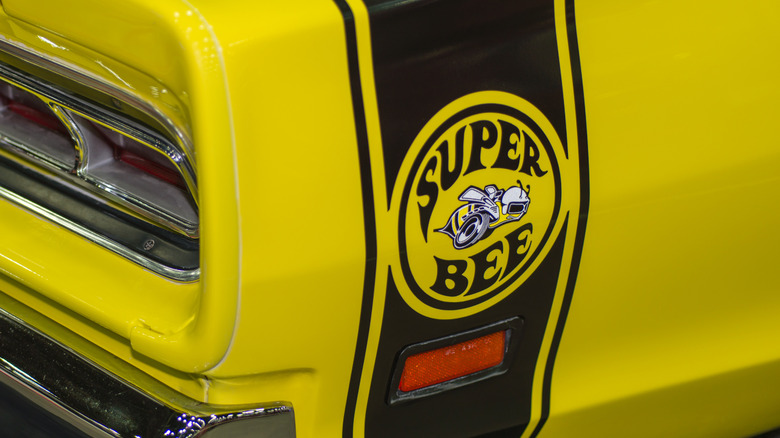 Close shot of 1969 Super Bee "bumblebee stripe" and taillight