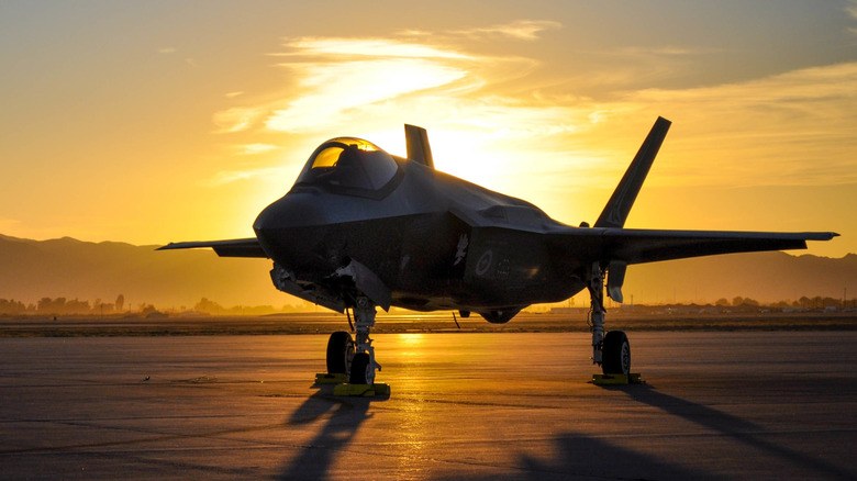 f-35 jet air base sunset