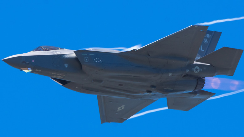 Underside of an F-35 Lightning II in flight