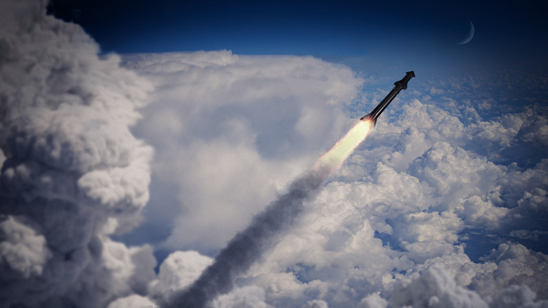 Missile flying over the clouds