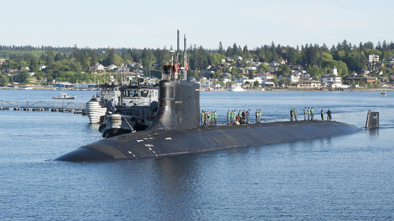 Seawolf-class submarine USS Connecticut at a naval base in Washington.