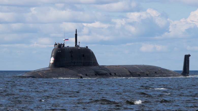 Russian submarine Yasen-M half underwater