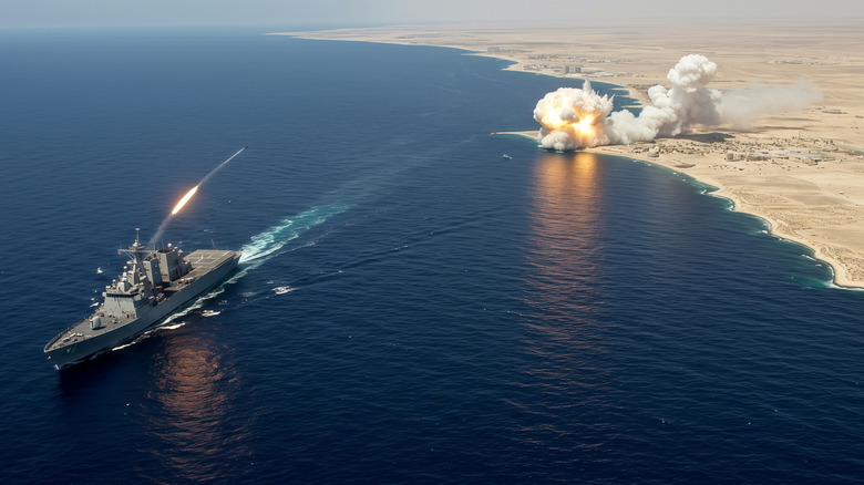 A U.S. Navy Warship Fires Missile at Target