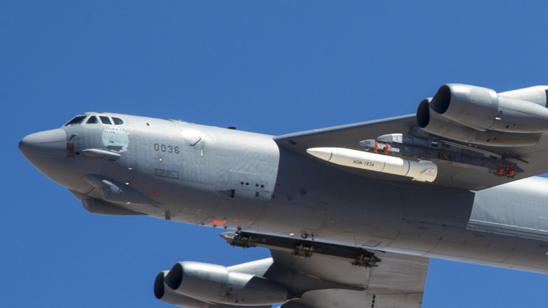 A B-52 carrying a missile