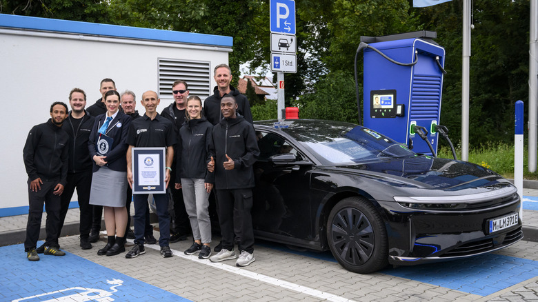 Lucid team after setting the EV range record