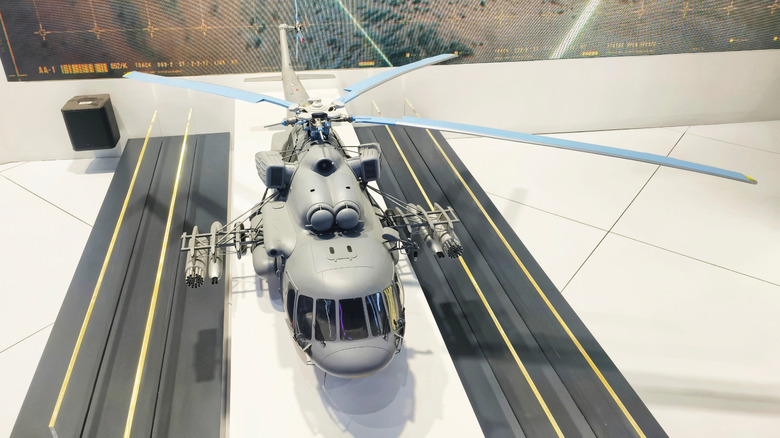 A model of the Mil Mi-17, a Russian-designed transport helicopter