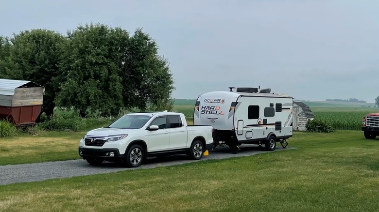 A Honda Ridgeline prepared to tow an RV