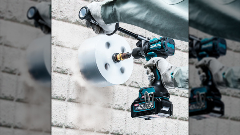 The 40Vmax XGT Brushless 1/2-inch Two-Speed Drill-Driver in use.