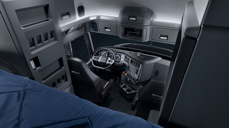 The interior of a mack anthem semi truck
