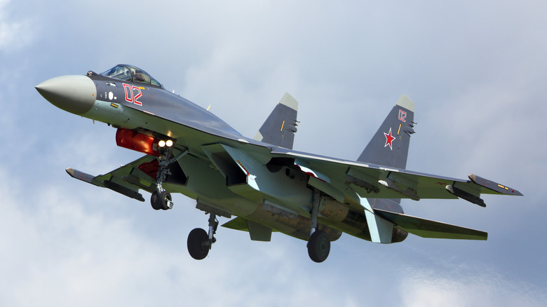 Russian Air Force Sukhoi SU-35S underside view in flight