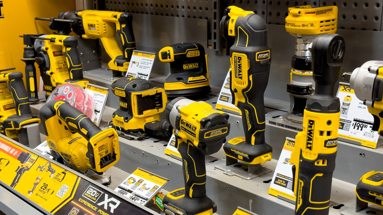 A view of a collection of DeWalt power tools