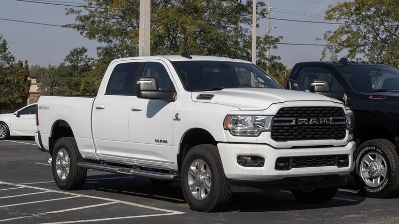 A white Ram 2500 Big Horn Crew Cab 4X4 Pickup display
