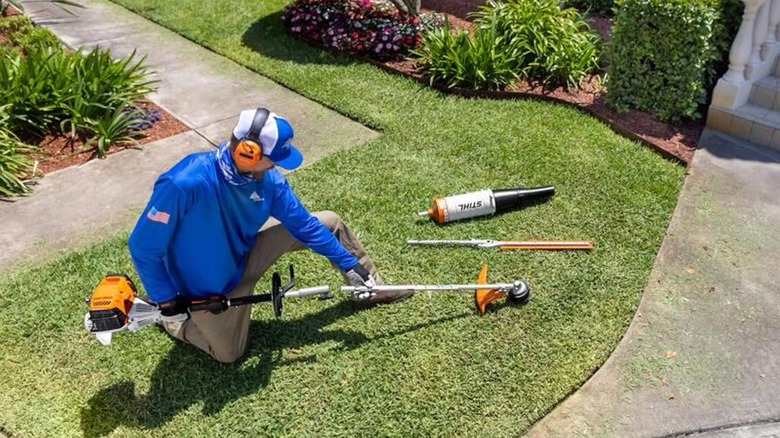 Stihl KM 131 R with KombiSystem attachments