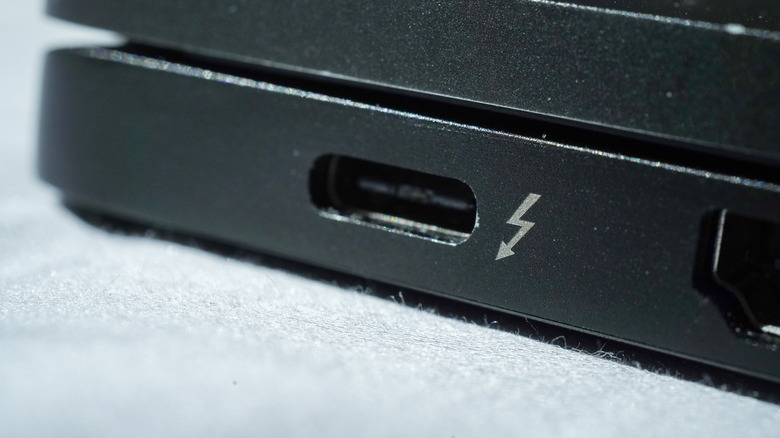 Closeup of Thunderbolt port on laptop