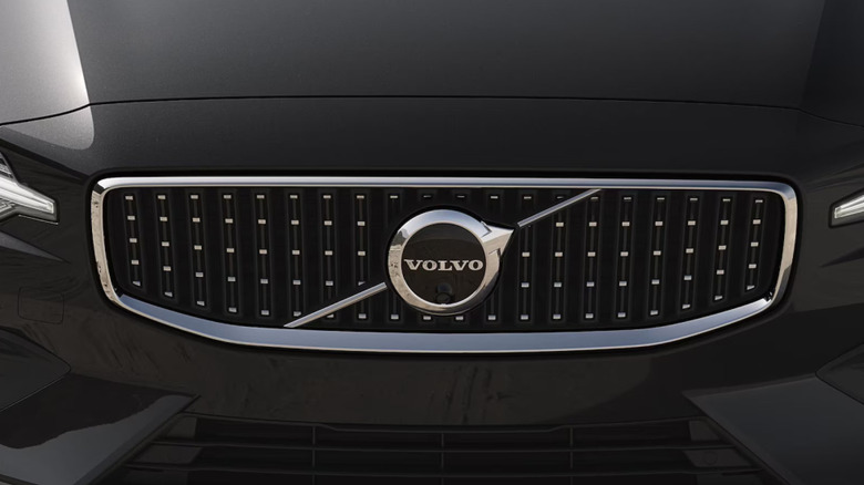 Close-up of the front end of a black 2026 Volvo V60 Cross Country