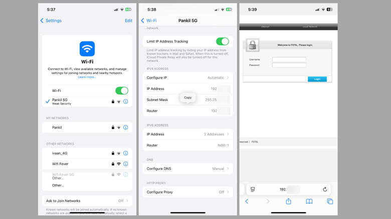 Wi-Fi network information on iPhone