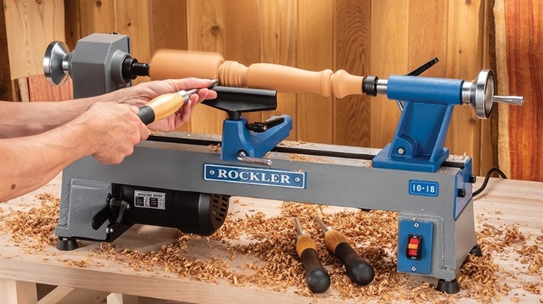 Person making leg on Rockler lathe