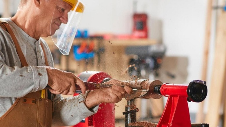 Person turning wood on Bauer lathe