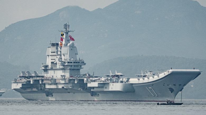 Chinese aircraft carrier Shandong in Hong Kong