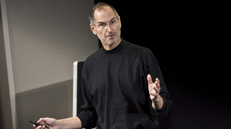 Steve Jobs talking at a presentation.