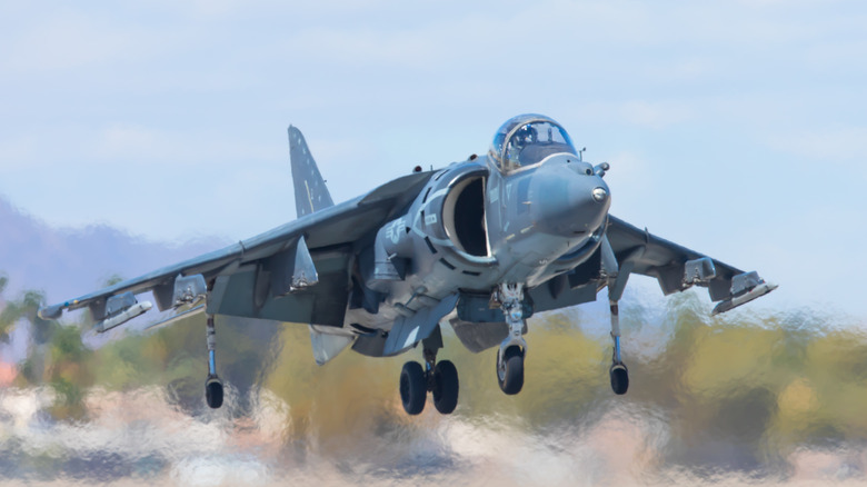 AV-8B Harrier hovering close to the ground