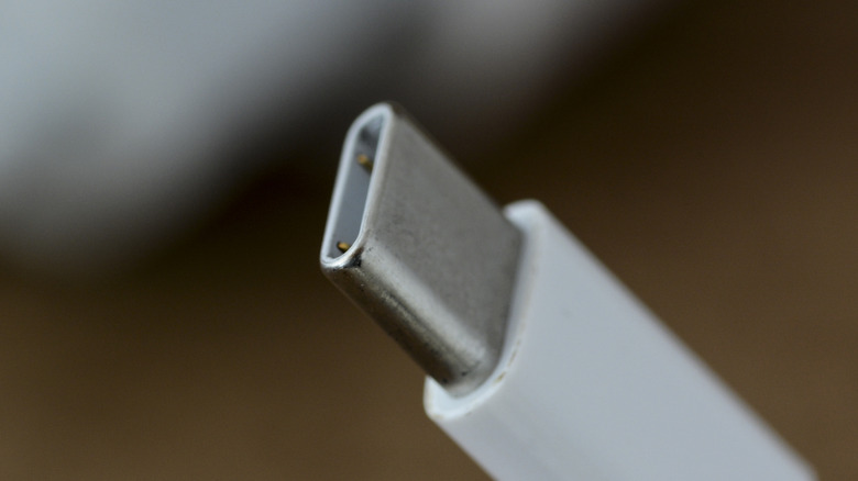 The plug of a USB-C cable.