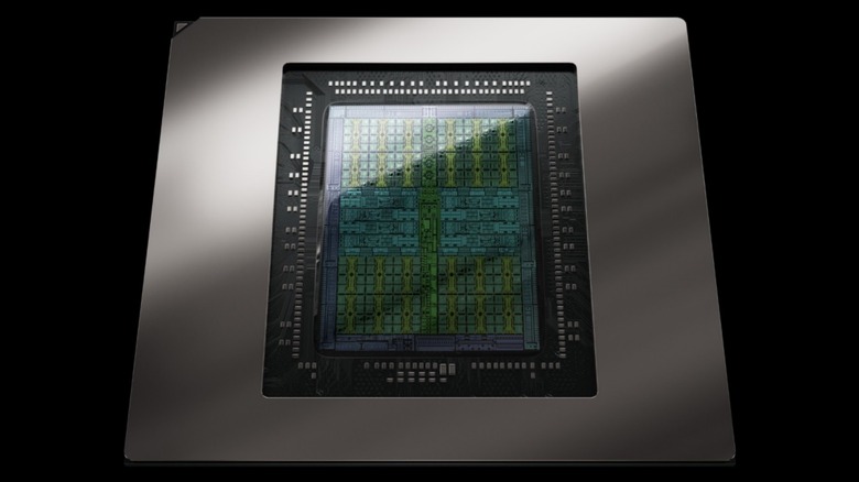 Chip die of Nvidia GeForce Rtx 5050 GPU.