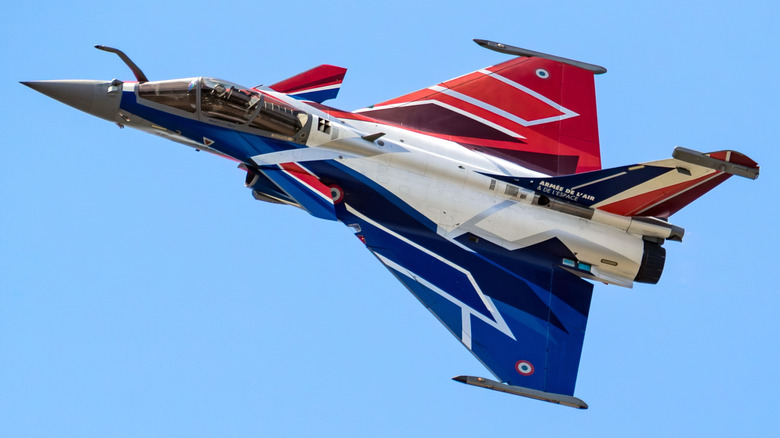 French Air Force Dassault Rafale C fighter jet performing at the Paris Air Show