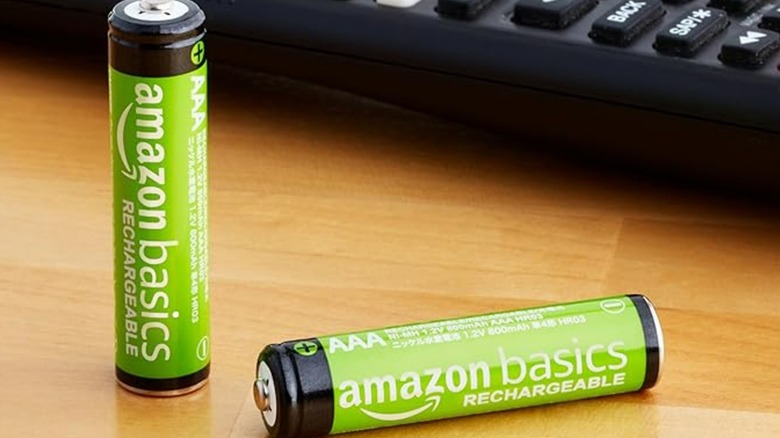 Amazon Basics batteries on a table.