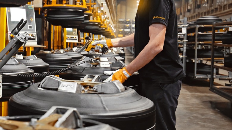 A Continental tire worker in one of the company's manufacturing plants