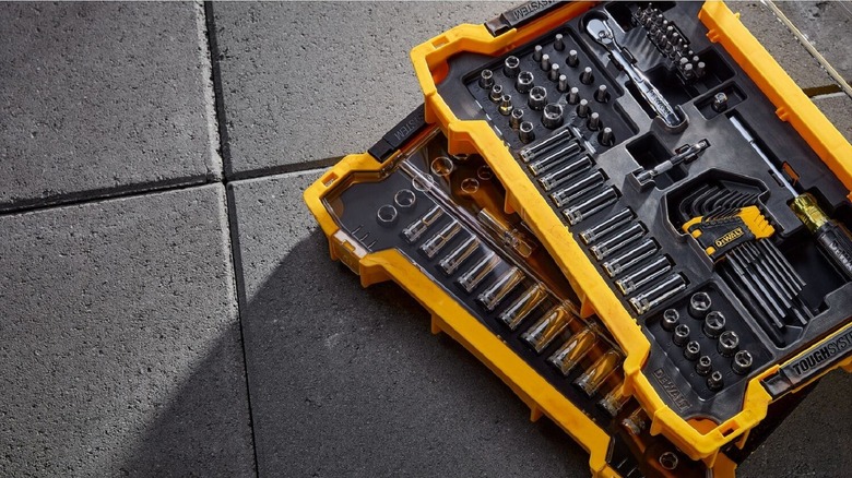 DeWalt branded sockets stored inside the company's ToughSystem branded trays