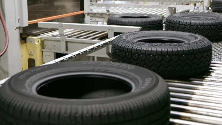 Dextero tires on a factory conveyor system