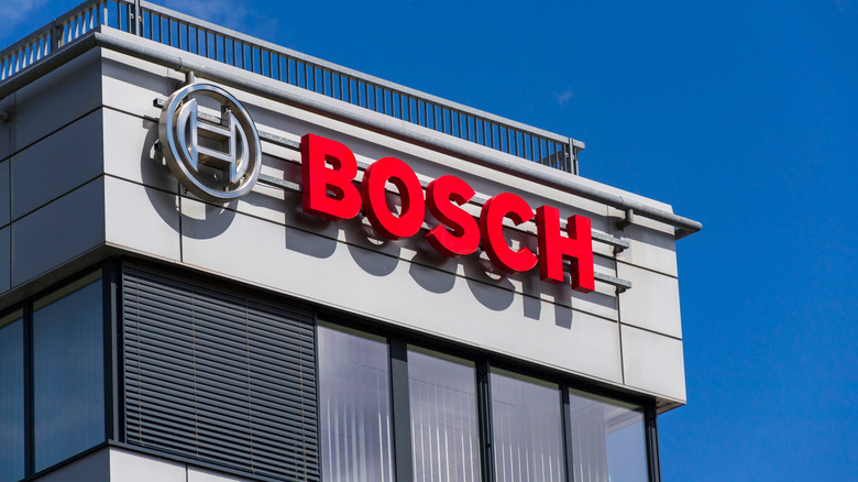Robert Bosch GmbH company logo on headquarters building on May 29, 2025 in Prague, Czech republic.