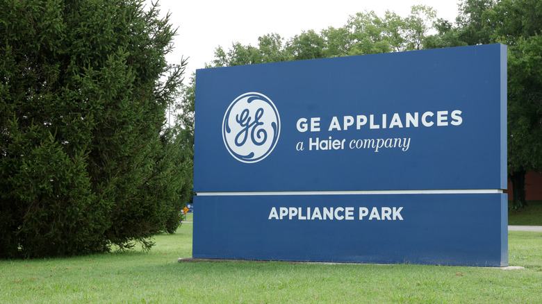 A GE Appliances sign at its headquarters declaring it a Haier company