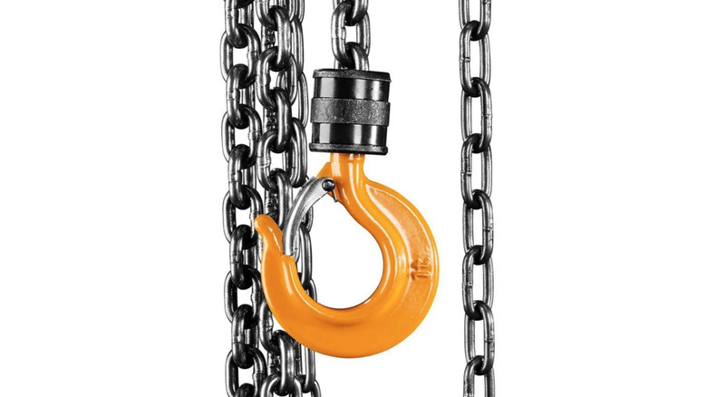 The Haul-Master 1-Ton Engine Hoist hanging