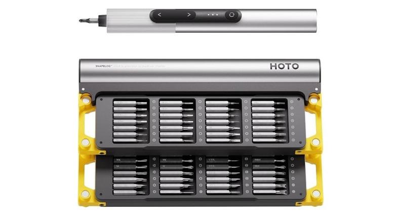 Hoto SnapBloq Electric Screwdriver with magnetic case against a white background