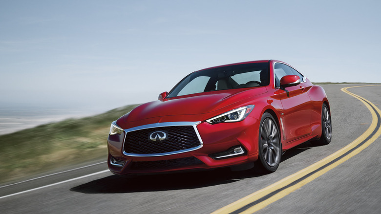 2017 Infiniti Q60 Red Sport 400 on windy road