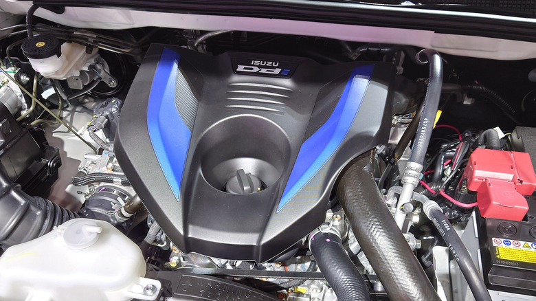 Close up view of Isuzu D-Max pick-up truck engine bay with the 4JJ3-TCX Engine