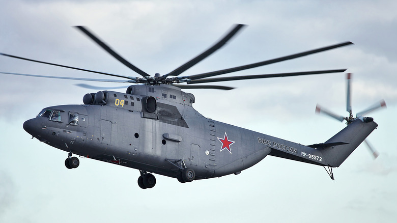 Russian Mi-26 heavy lift helicopter in the air
