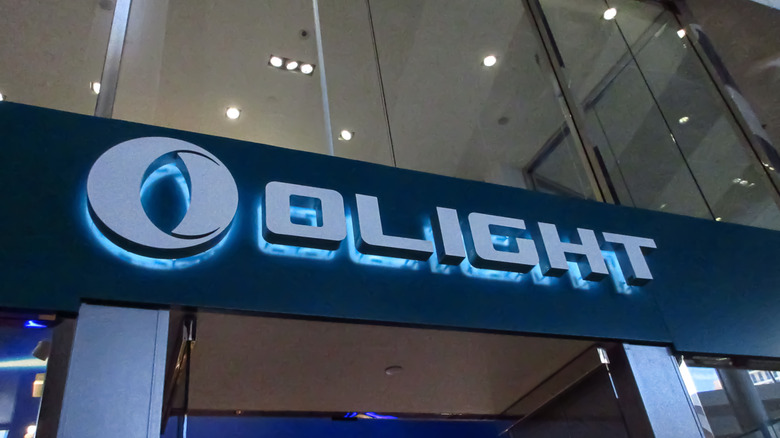 Olight logo displayed in Las Vegas.