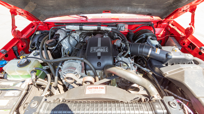 a Power Stroke diesel engine under the hood of a Ford F250 XL