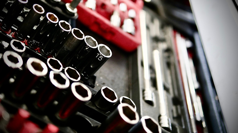 Close up image of a Socket set inside a toolbox