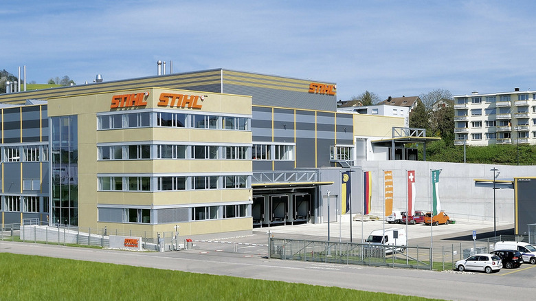 STIHL factory in Switzerland with cars outside
