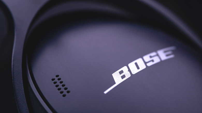 Close up of Bose headphone logo