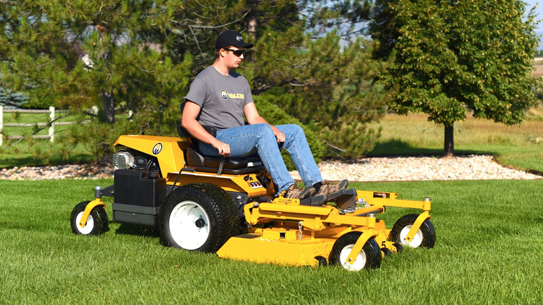 Person cutting grass with a Walker Mower
