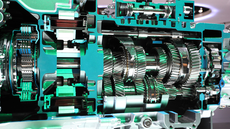 A ZF automatic hybrid transmission for trucks shown at a trade show in 2012