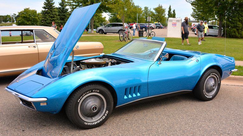 Chevy C3 Corvette parked hood open